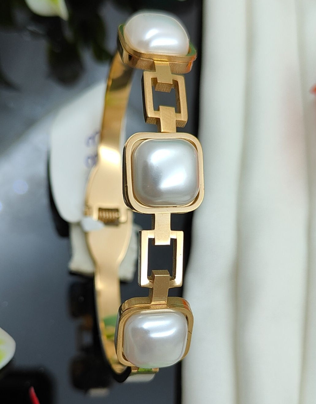 Square Pearl Golden Bracelet