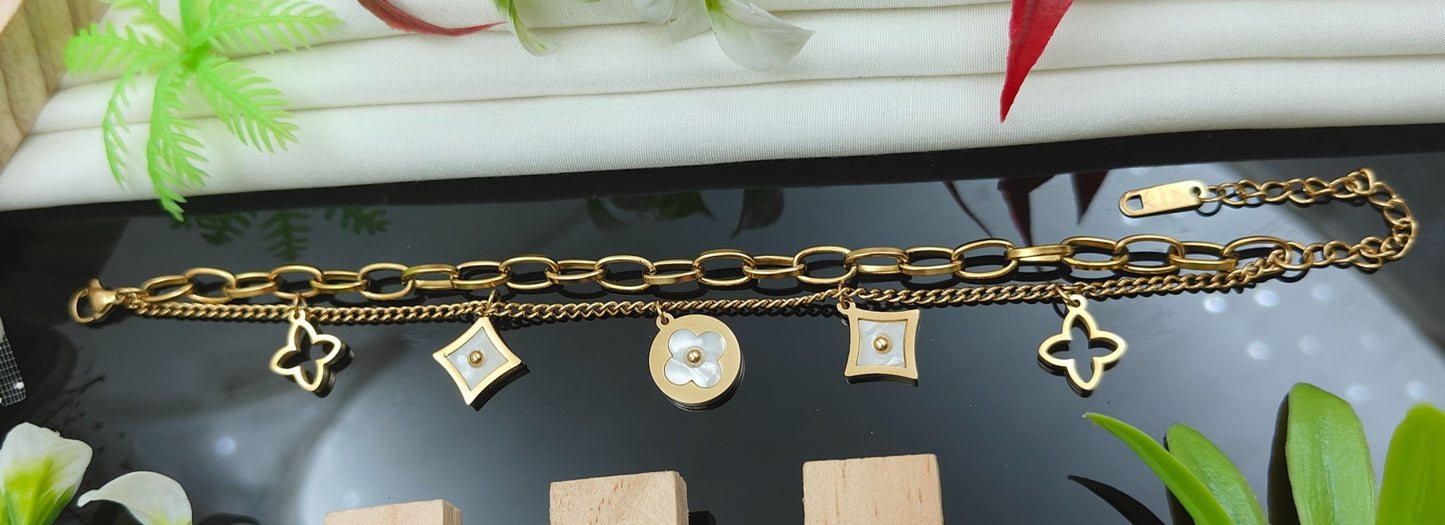 All shape white Golden Chain Bracelet