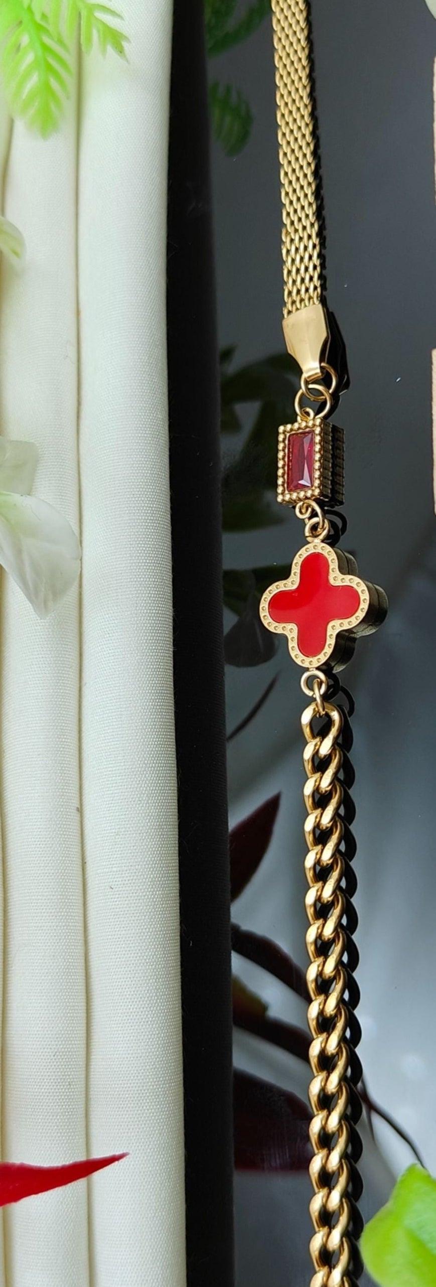 Red Bank Leaf with Red Beryl Bracelet