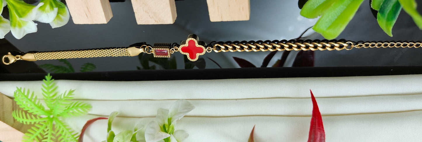 Red Bank Leaf with Red Beryl Bracelet