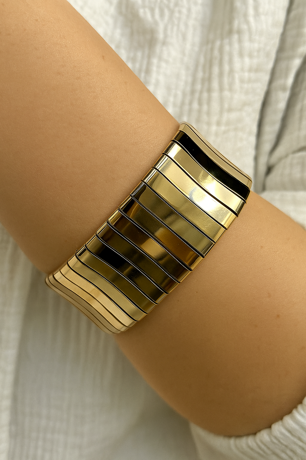 Open Adjustable broad Golden Bracelet