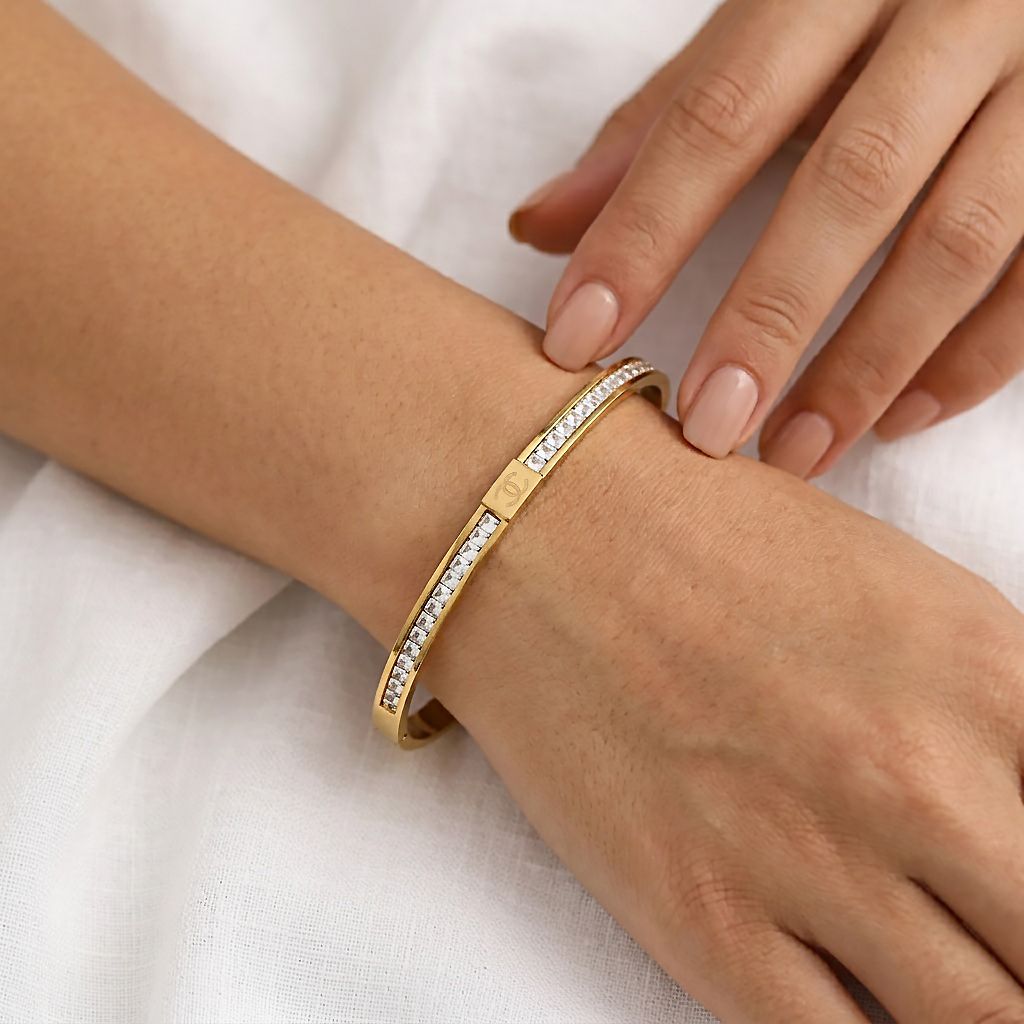 Double-Row Crystal Gold Cuff