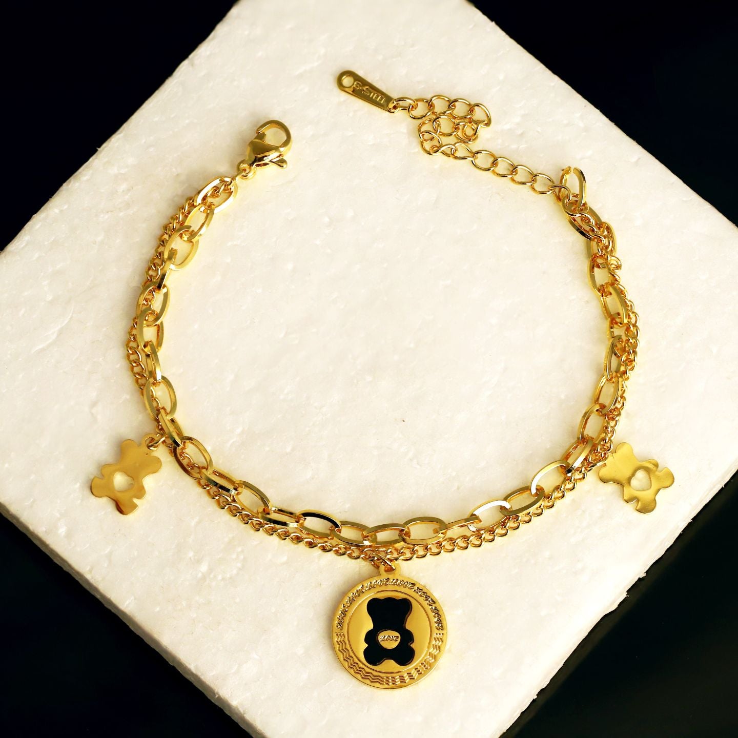 Layered Teddy Charm Chain Bracelet