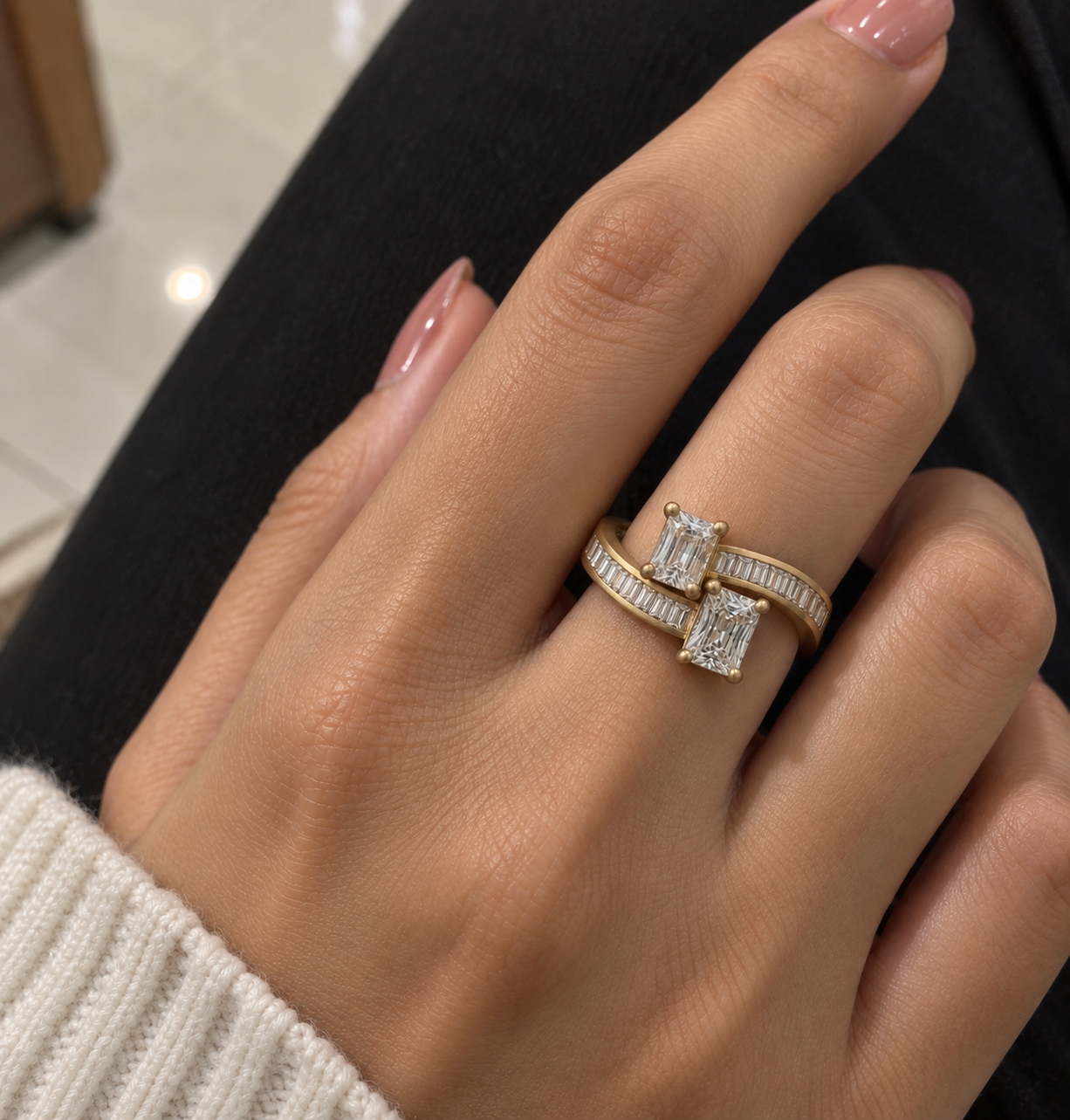 Baguette Twin-Stone Crossover Ring