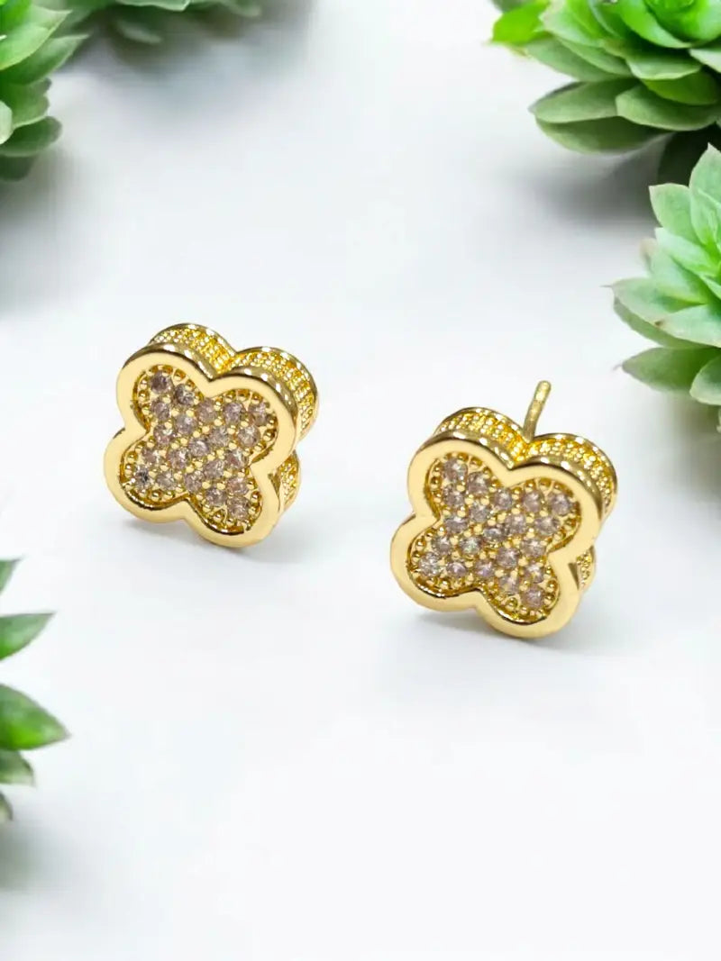 Golden & Sparkle Flower Earrings