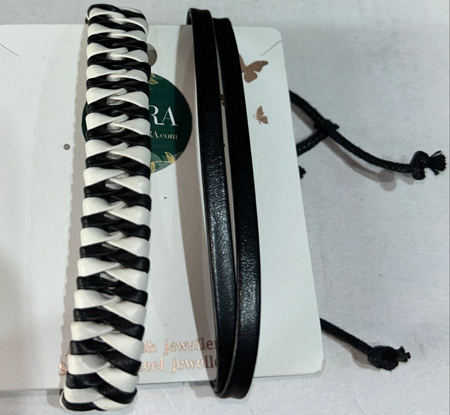 Leather Black & White Bands Pair