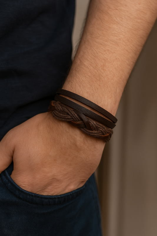 Brown Leather Twining Bands