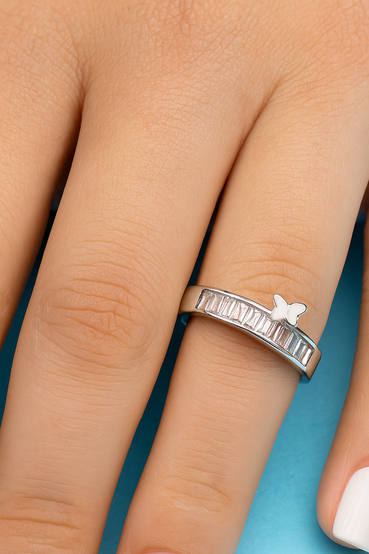 Sterling Studded Butterfly Ring