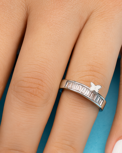 Sterling Studded Butterfly Ring