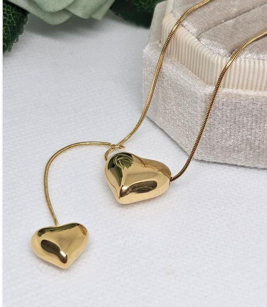 Golden Heart with Heart Charm Pendant