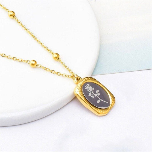 Golden with Silver Engraved Rose Pendant Chain