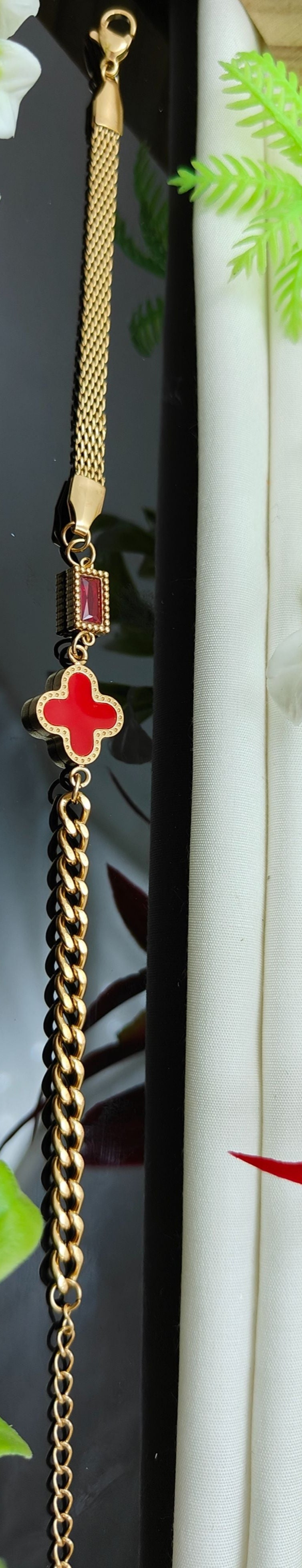 Red Bank Leaf with Red Beryl Bracelet