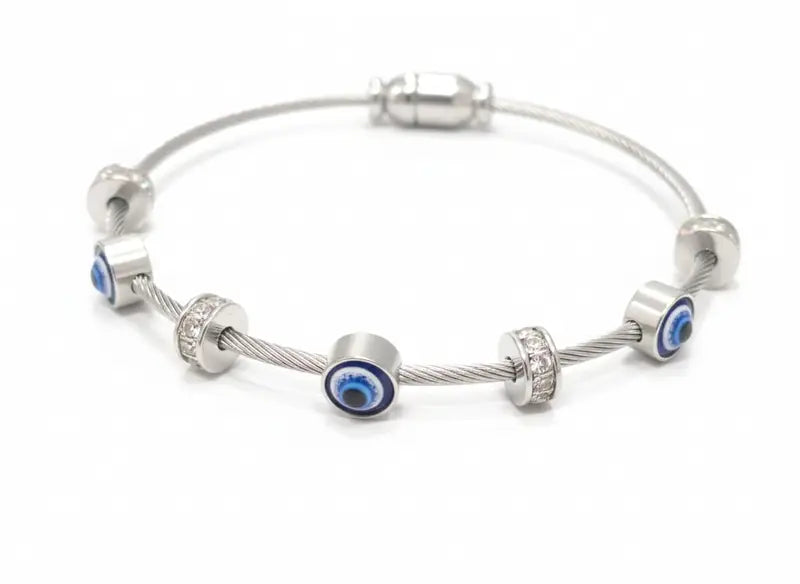 Silver Evil Eye Cable Bracelet