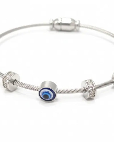 Silver Evil Eye Cable Bracelet