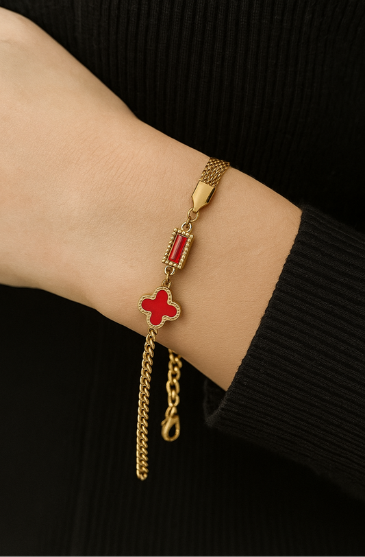 Red Bank Leaf with Red Beryl Bracelet