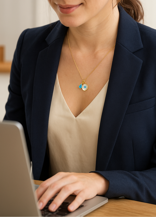 Drop of ocean with evil eye slim chain