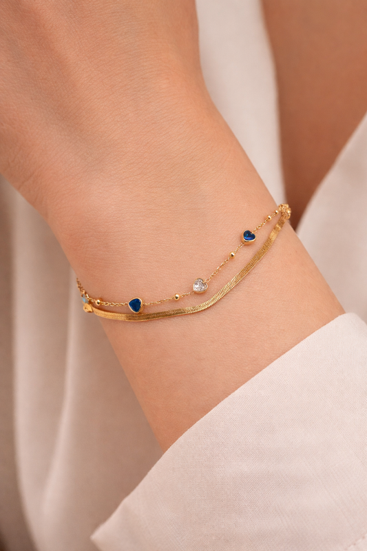 Blue Heart Layer Bracelet