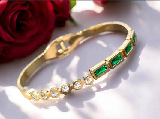 Emerald studded open bangle