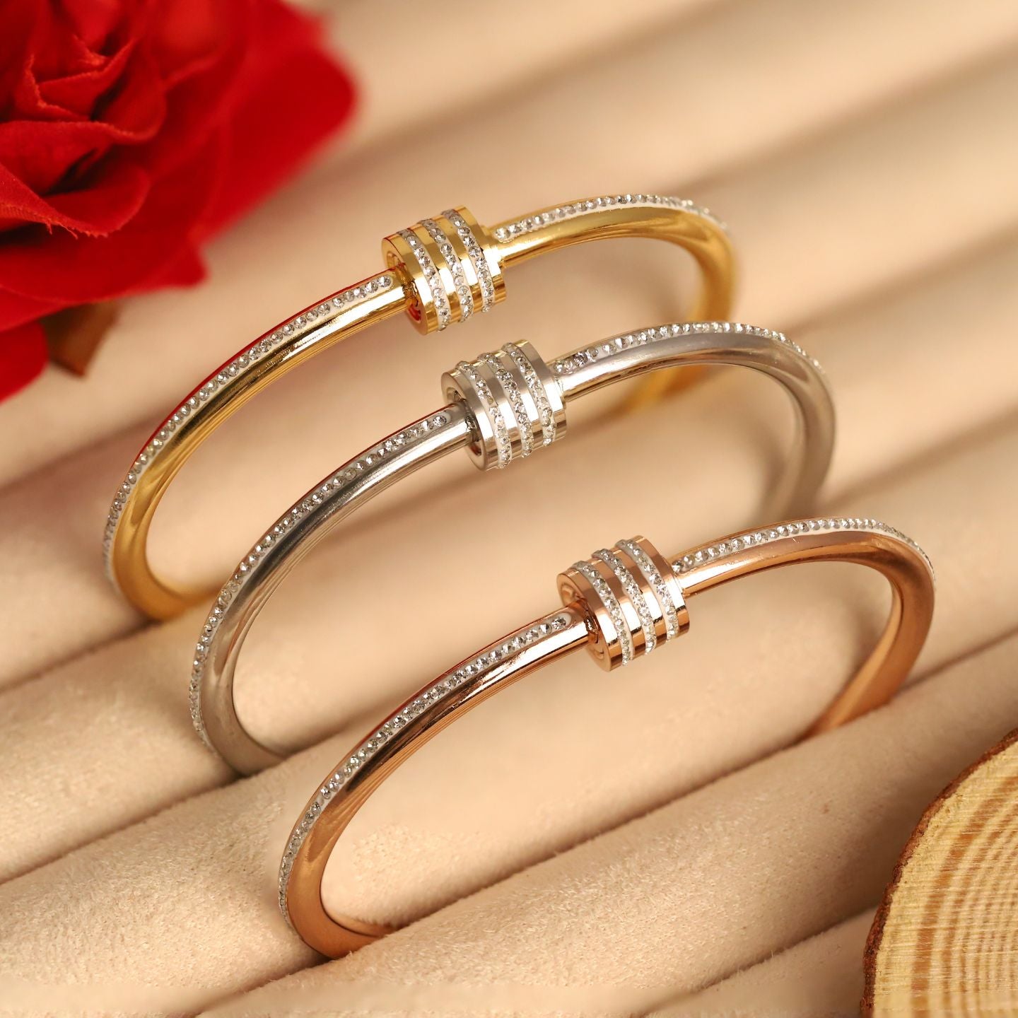 Triple-Tone Crystal Bar Cuff