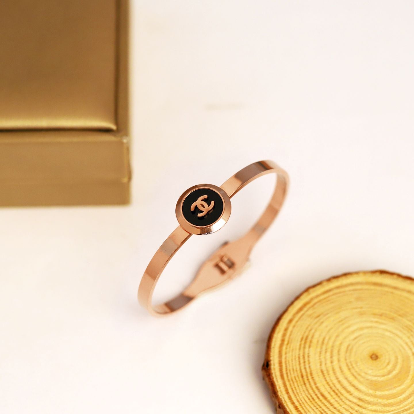Black Enamel Icon Rose Gold Cuff