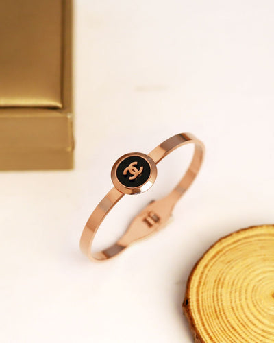 Black Enamel Icon Rose Gold Cuff