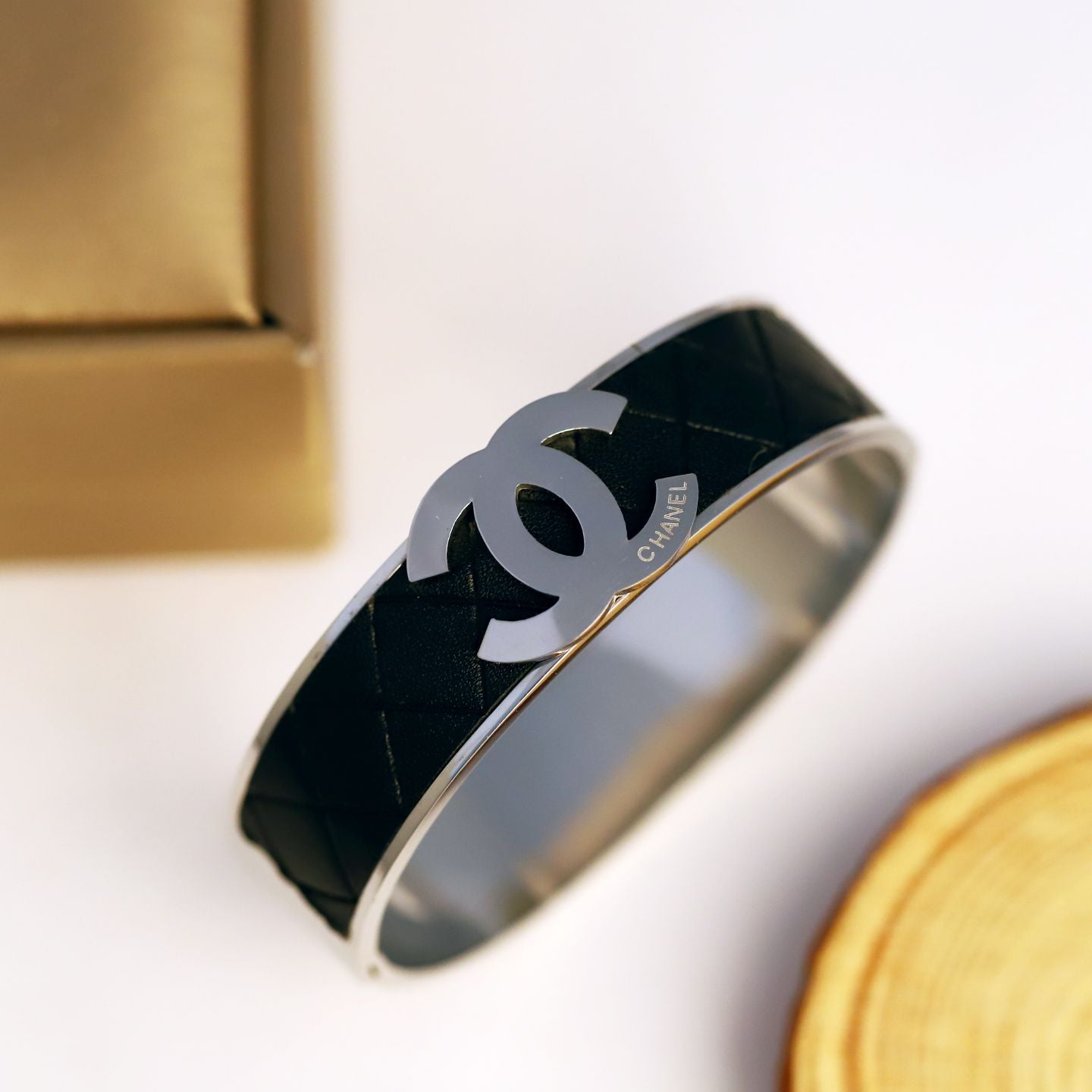 Quilted Black Icon Cuff Bracelet