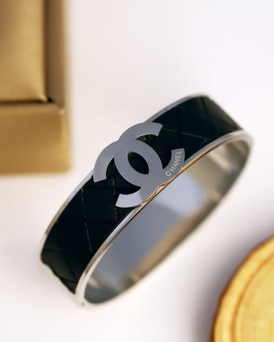 Quilted Black Icon Cuff Bracelet