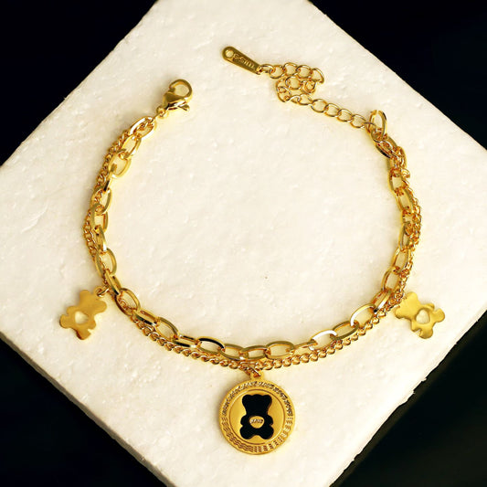 Layered Teddy Charm Chain Bracelet