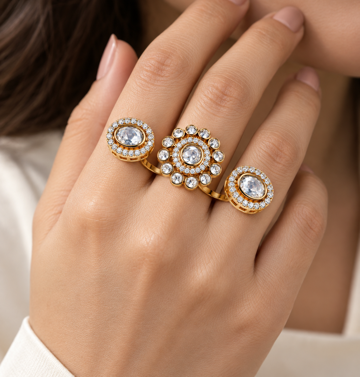 Royal Three-Stone Halo Ring