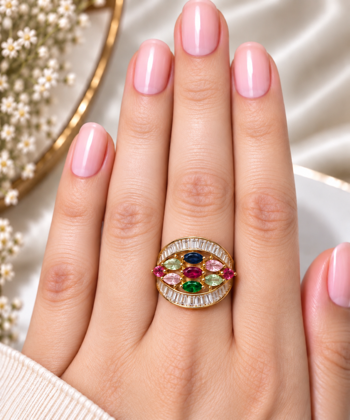 Multicolour Gemstone Mosaic Ring