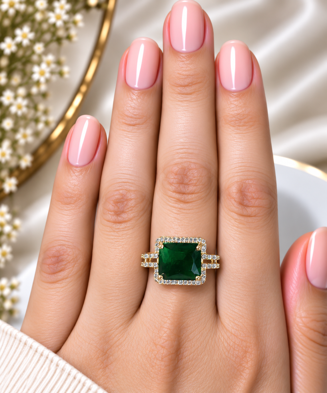 Emerald Royale Halo Ring