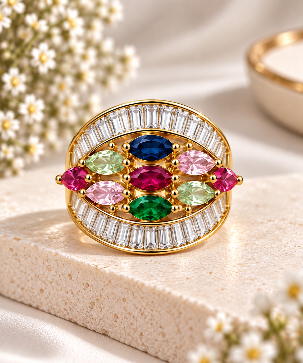 Multicolour Gemstone Mosaic Ring