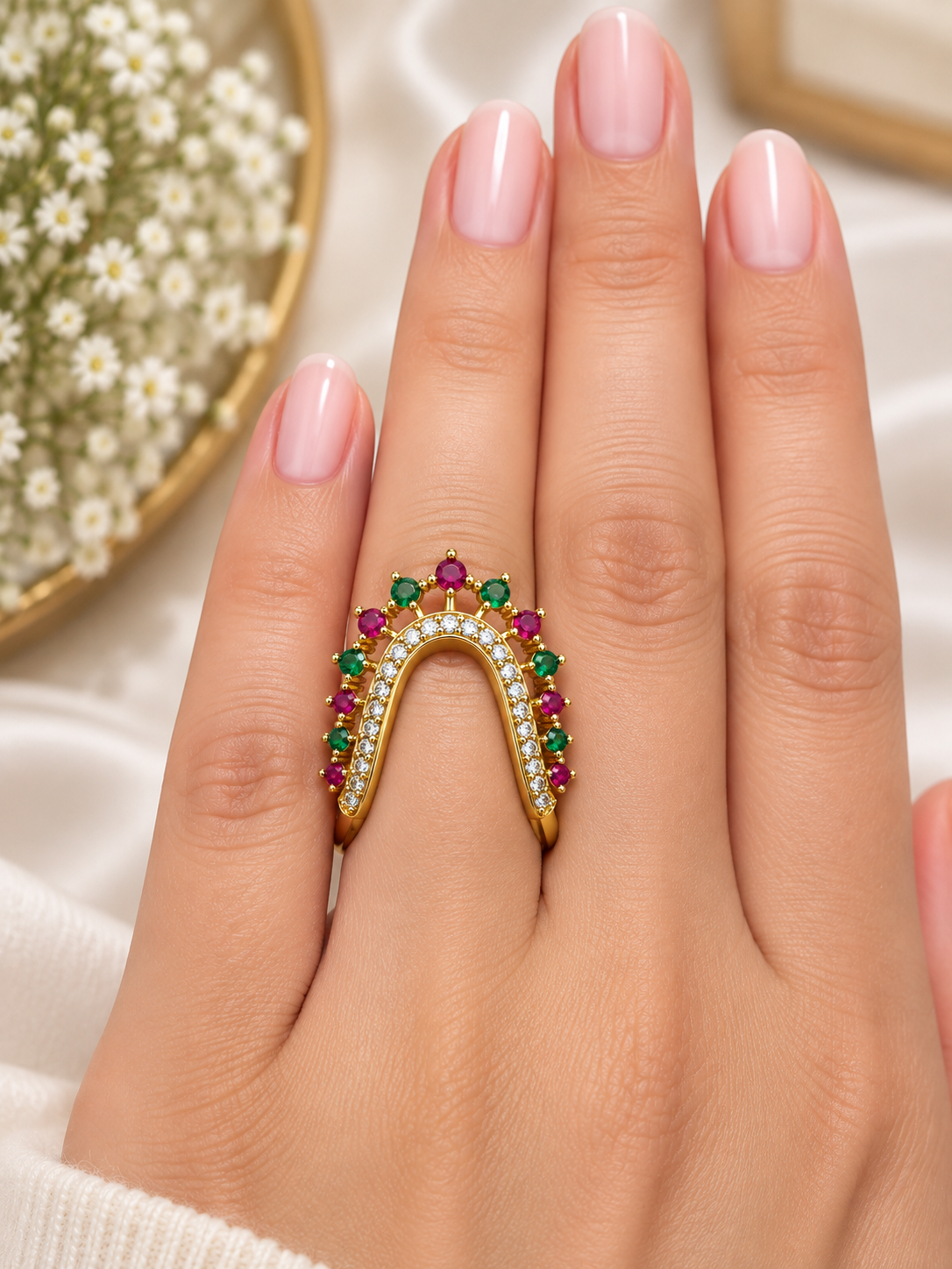 Emerald Ruby Archway Statement Ring