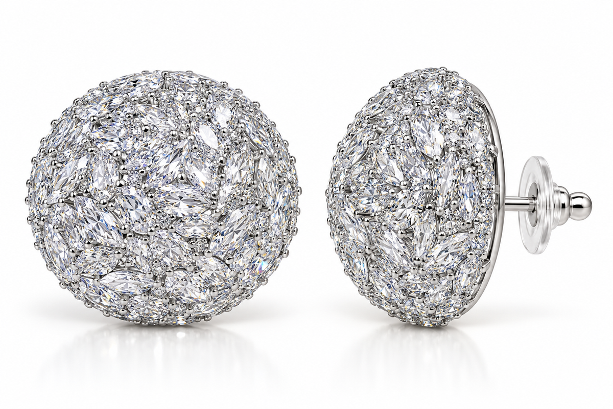 Silver Crystal Orb Statement Stud Earrings