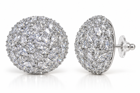 Silver Crystal Orb Statement Stud Earrings