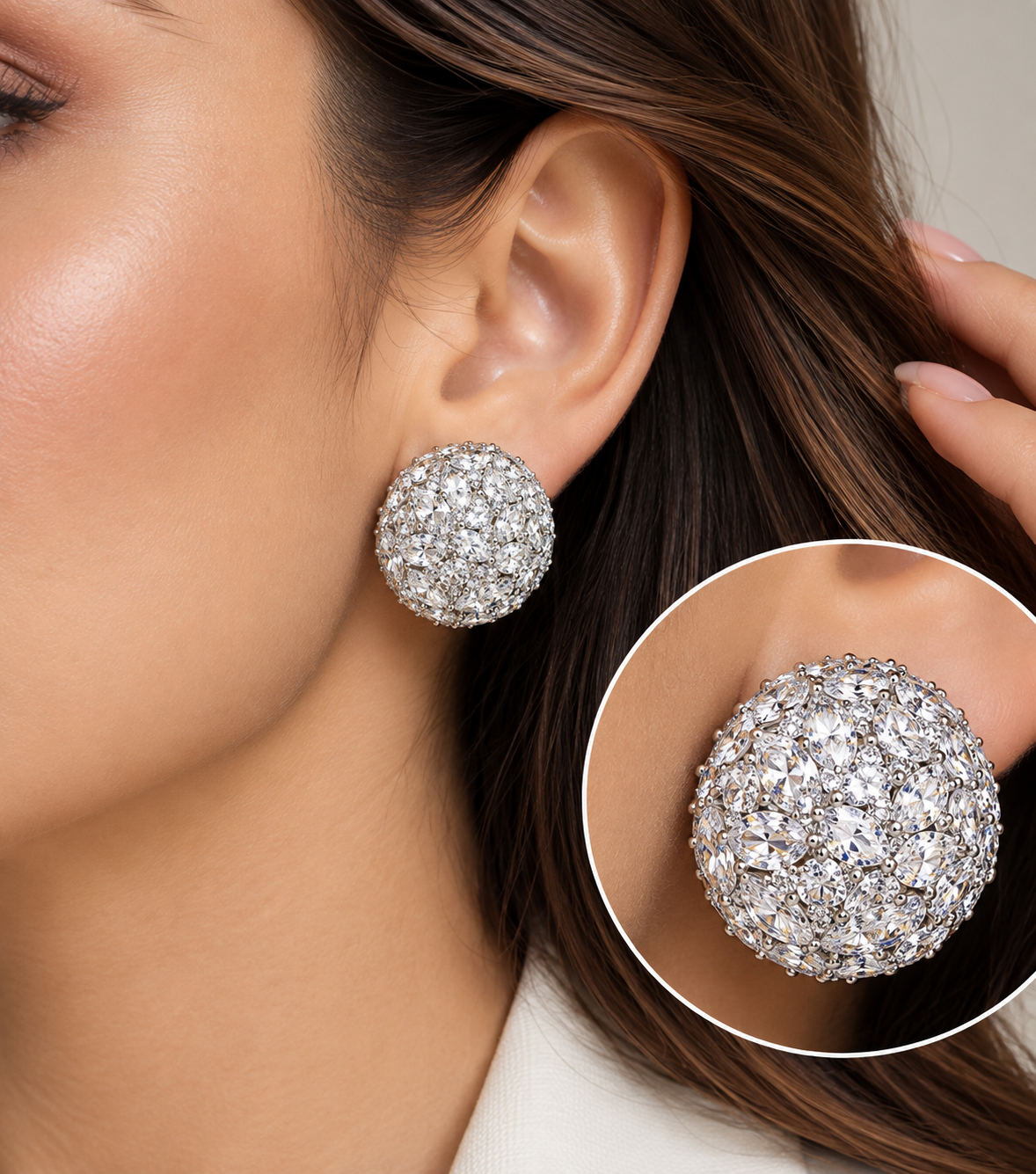 Silver Crystal Orb Statement Stud Earrings
