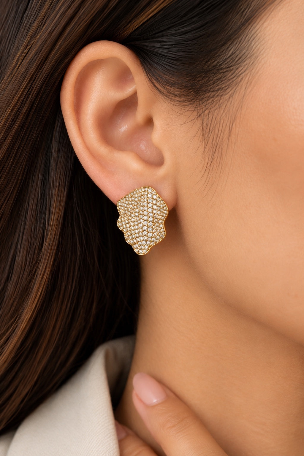 Golden Petal Pavé Earrings
