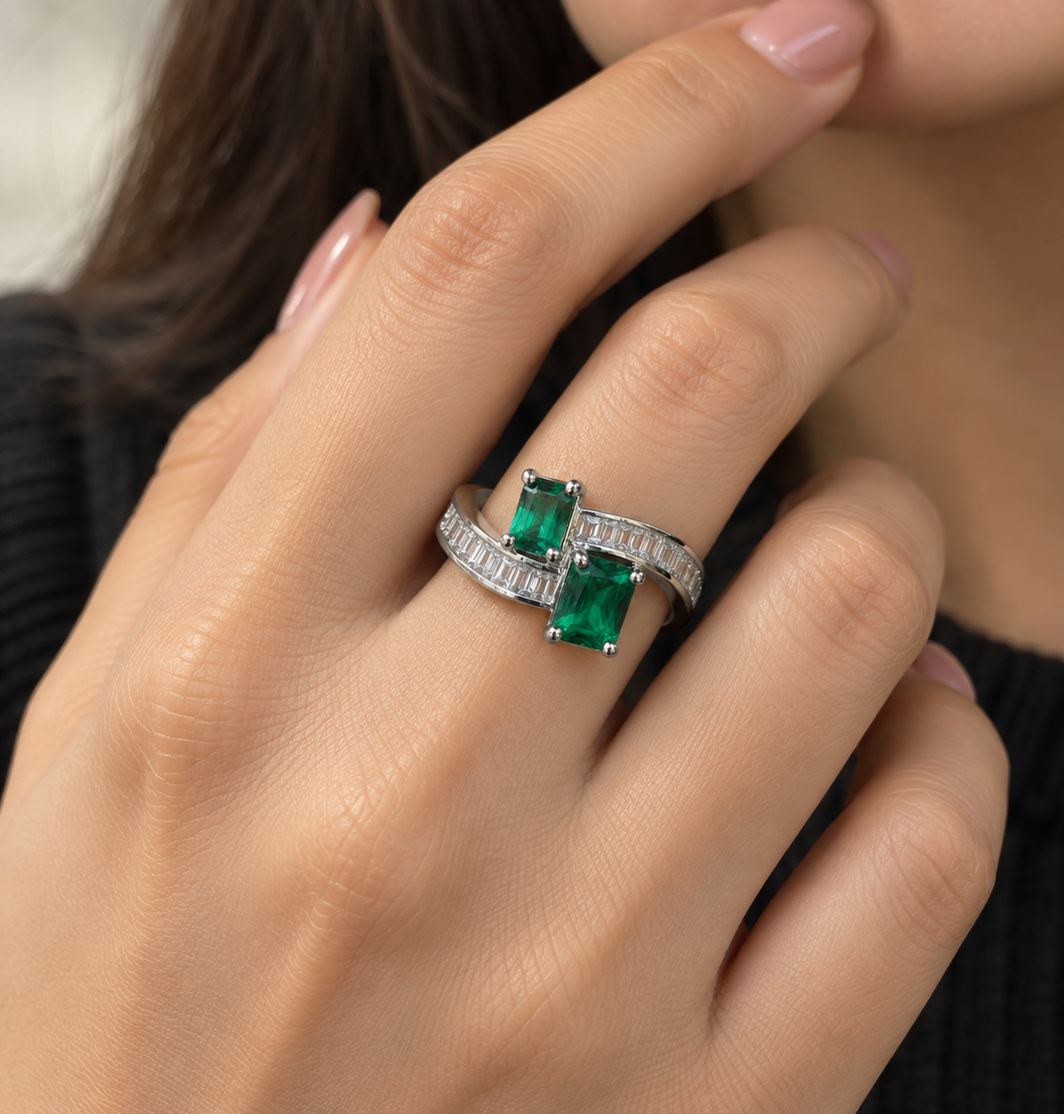 Emerald Interlock Statement Ring