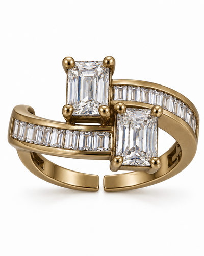 Golden Crystal Interlock Ring