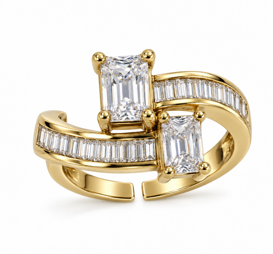 Baguette Twin-Stone Crossover Ring