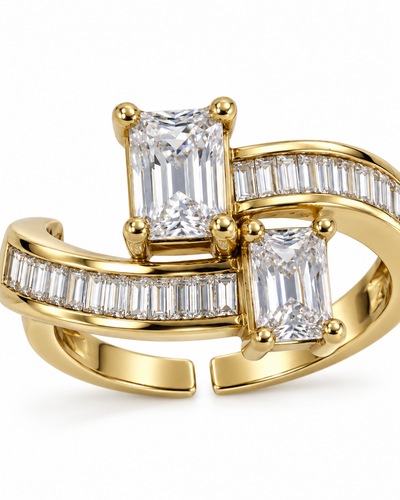 Baguette Twin-Stone Crossover Ring