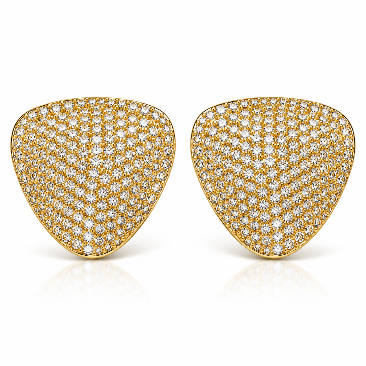Golden Crystal Shield Stud Earrings