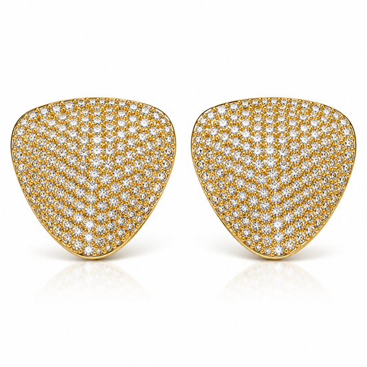 Golden Crystal Shield Stud Earrings