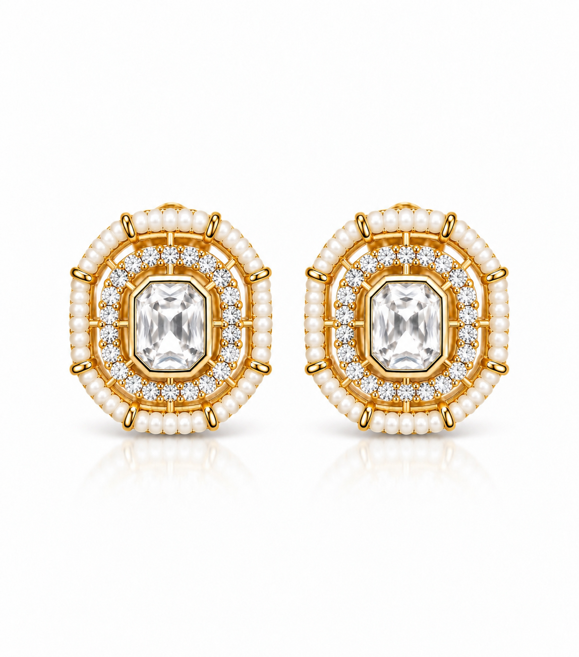 Pearl Halo Crystal Stud Earrings