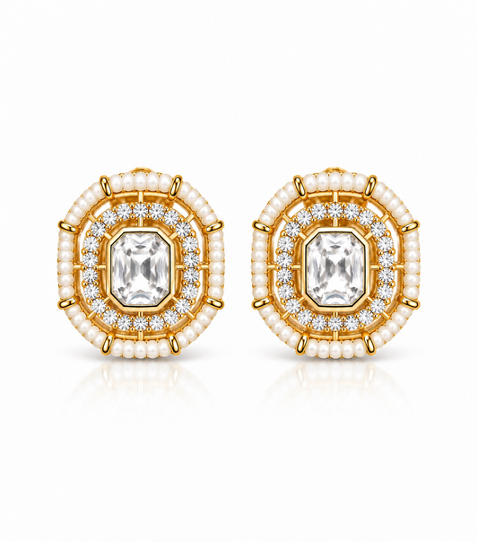 Pearl Halo Crystal Stud Earrings