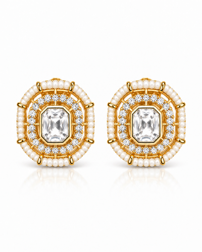 Pearl Halo Crystal Stud Earrings