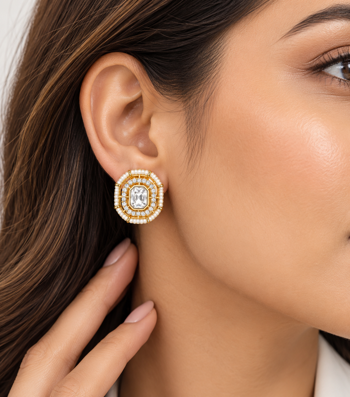 Pearl Halo Crystal Stud Earrings