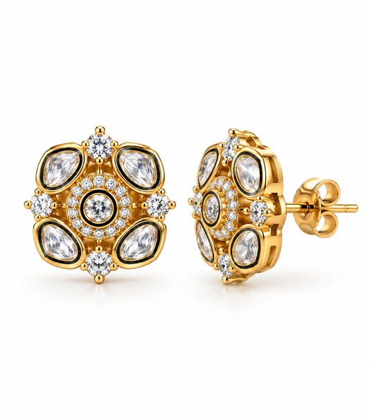 Golden Dome Pavé Stud Earrings