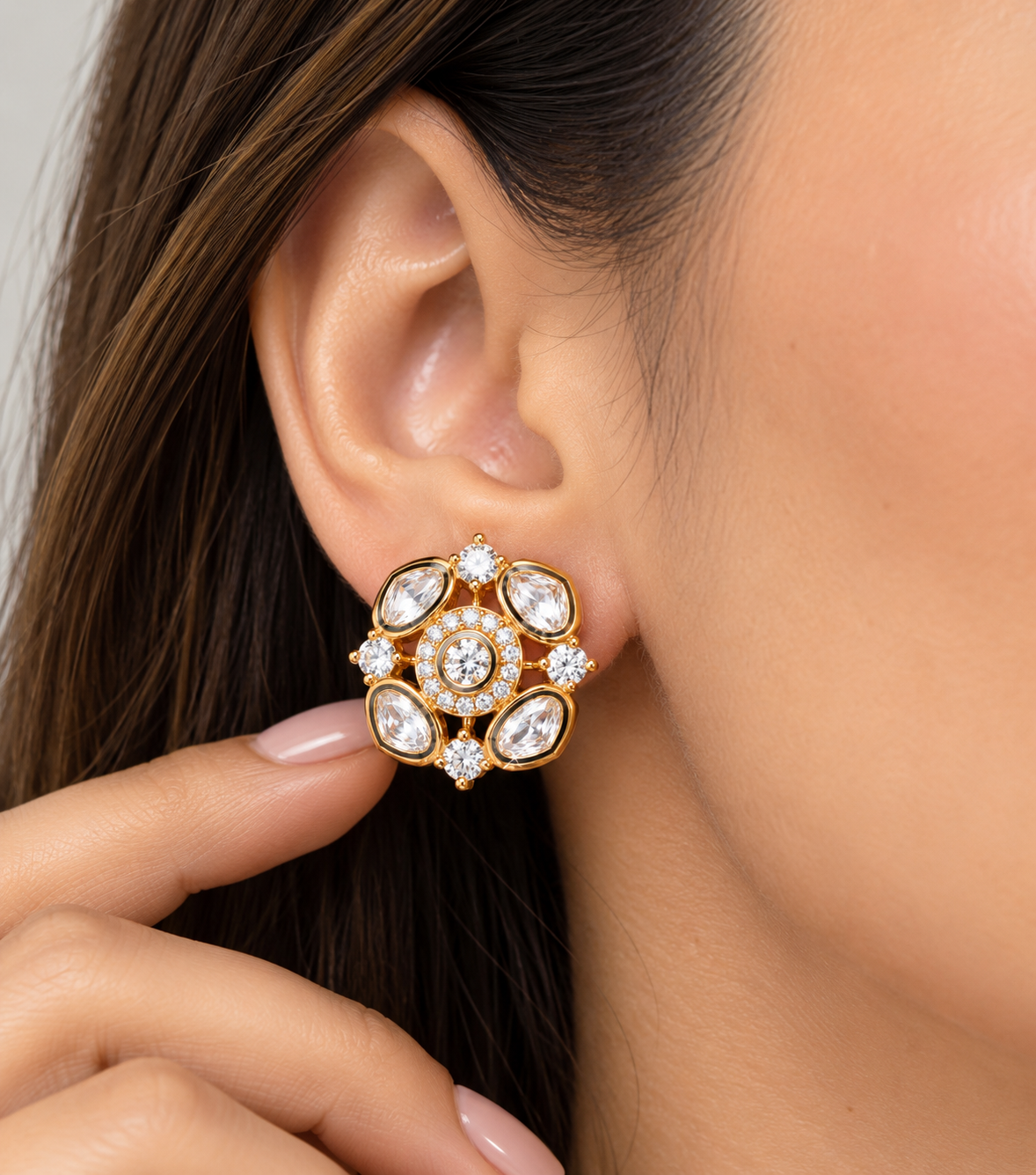 Golden Dome Pavé Stud Earrings
