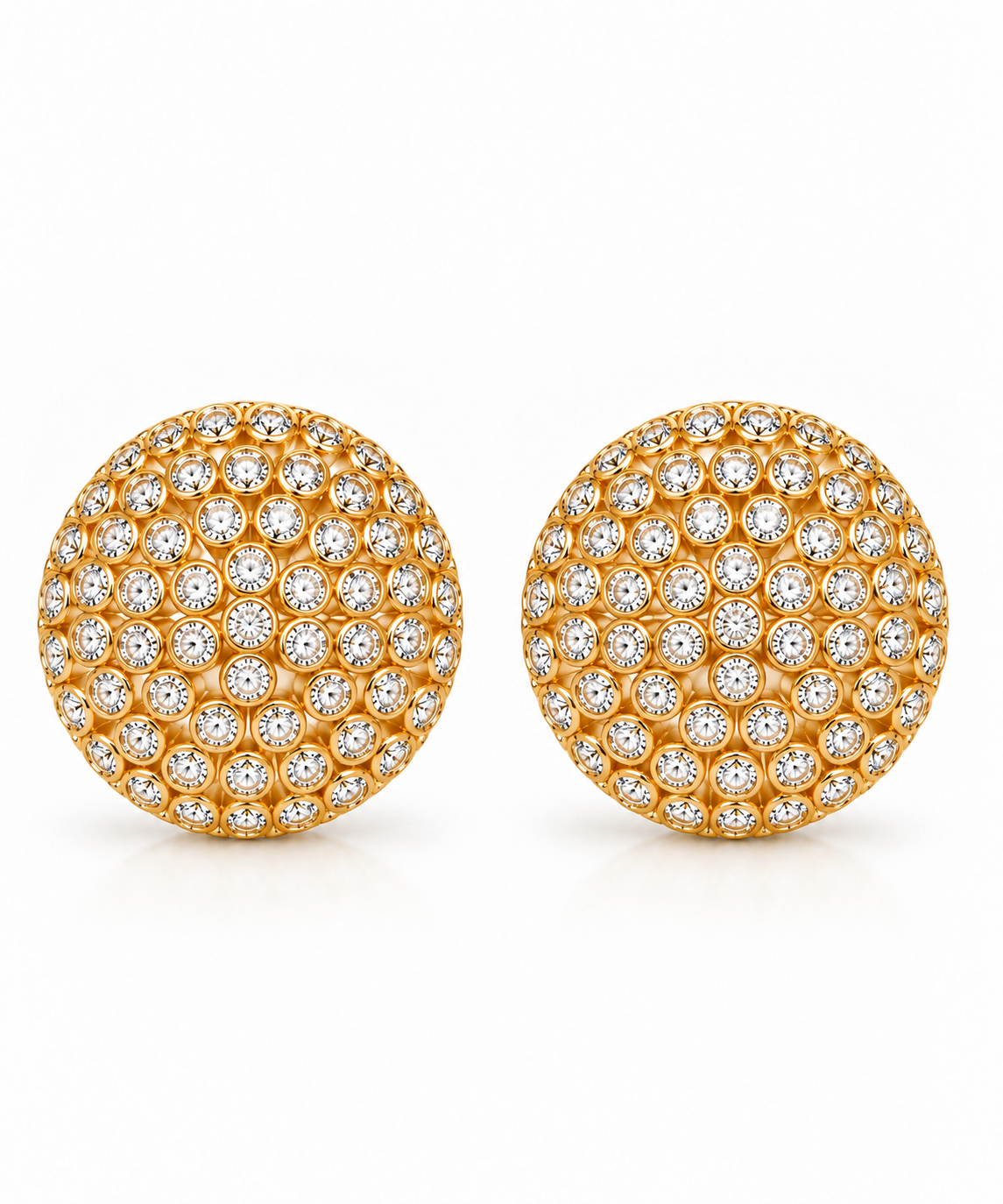 Golden Honeycomb Crystal Dome Earrings